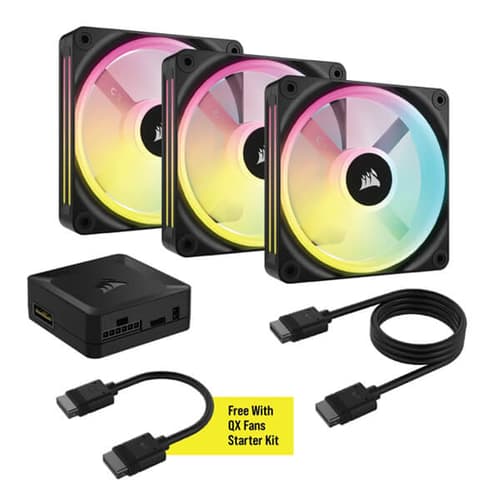 Corsair iCUE Link QX120 RGB Black 120mm PWM Cabinet Fan Starter Kit with iCUE Link System Hub (Triple Pack)